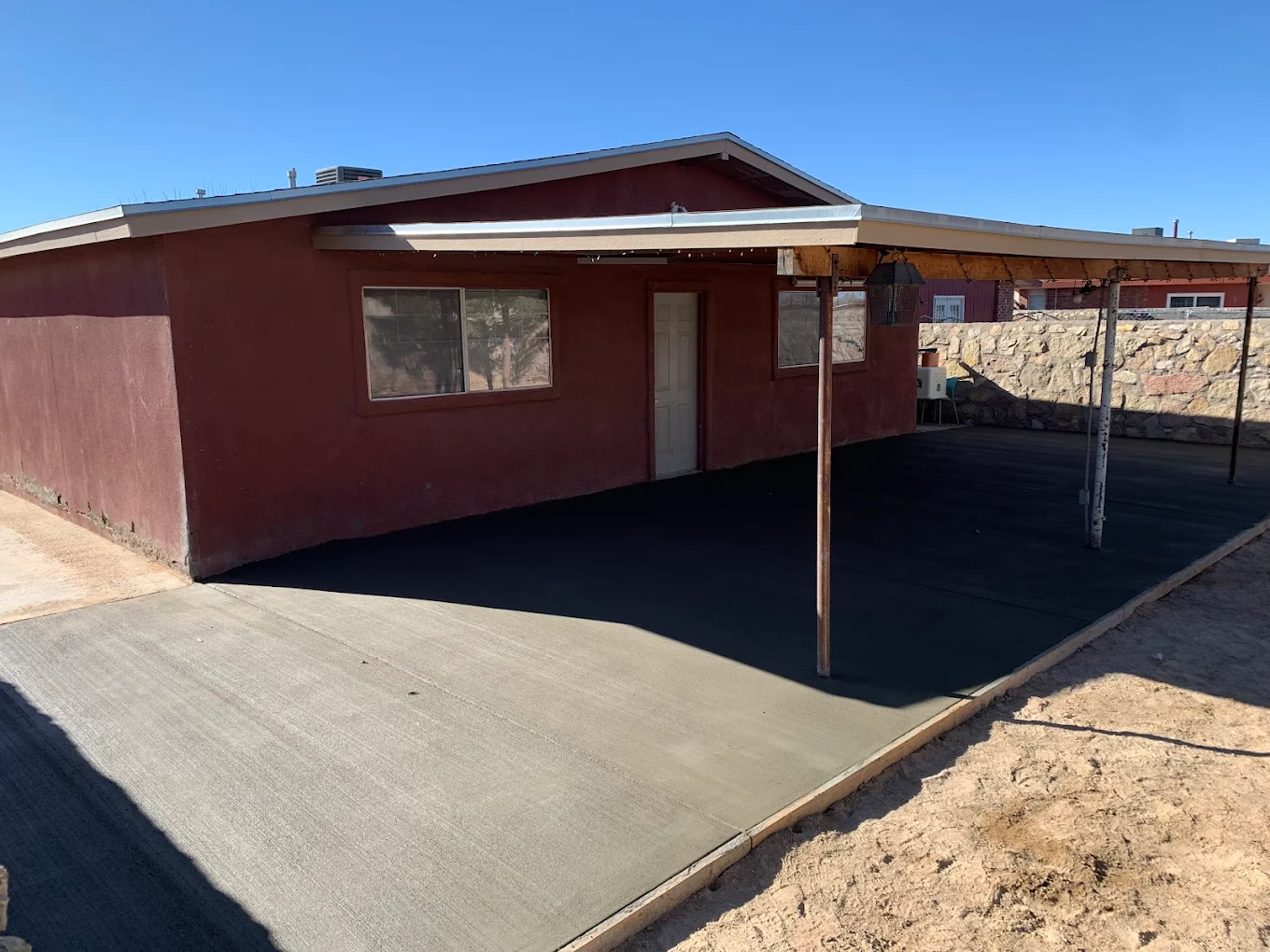 Fresh concrete patio installation